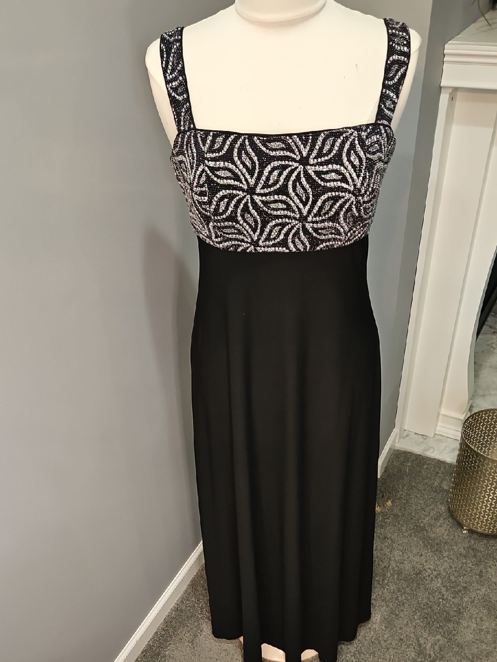R&M Richards Black Maxi Dress with Silver Beaded Bodice